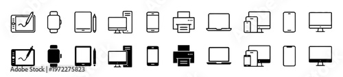 graphic resource Multimedia icons, video symbols, audio signs, media graphics, black and white isolated on White Background vector EPS