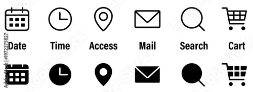 graphic resource Web interface icons, navigation symbols, black vector graphics, UI elements, web design assets isolated on White Background vector EPS