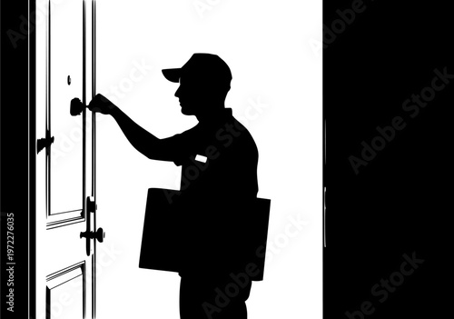 Delivery Person Ringing Doorbell to Handover Package
