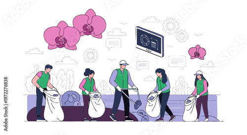 Volunteers cleaning nature park for environmental sustainability