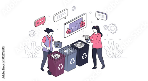 People Sorting Waste into Recycling Bins for Environmental Protection