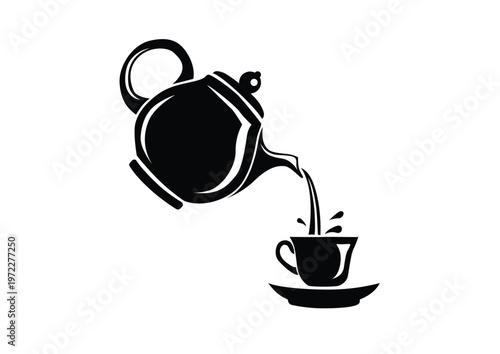  a coffee pot pouring into a cup,
