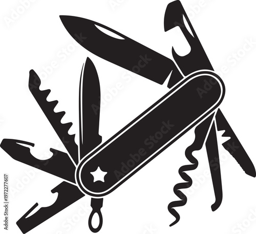 Classic swiss army knife with multiple tools extended