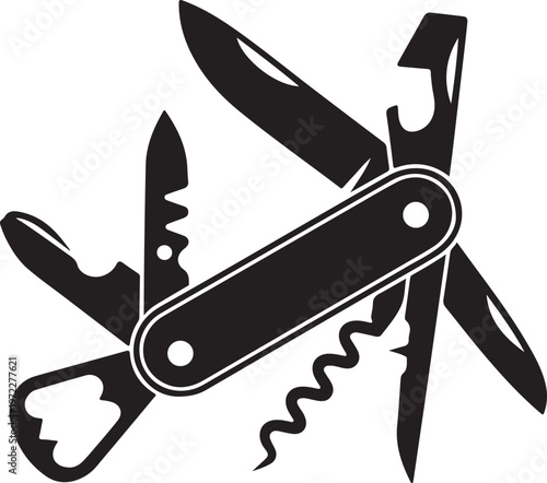 Swiss army knife with multiple tools in open position