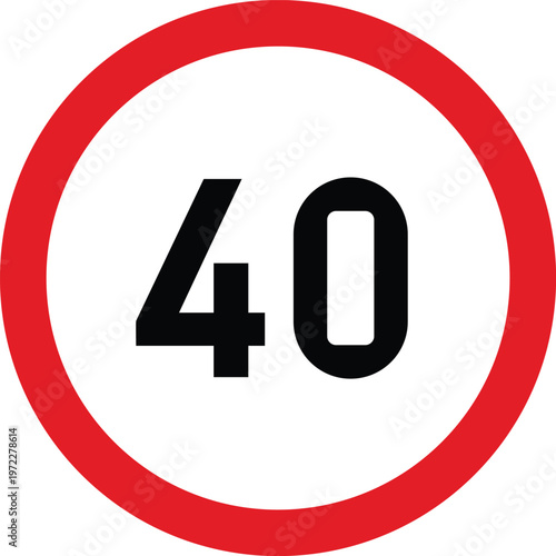 Foto Speed Limit 40 KPH Traffic Sign Red Circle South Africa Style Vector