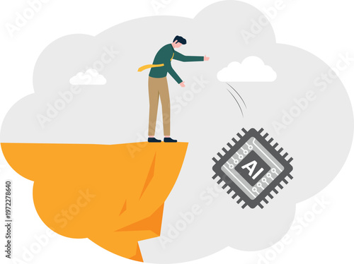 Professional throwing an AI chip into a deep cliff