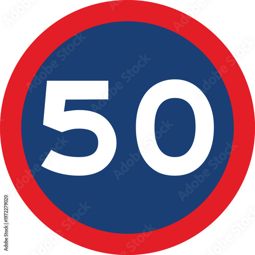 Speed Limit 50 KPH Traffic Sign Red Circle Southern Africa Style Vector