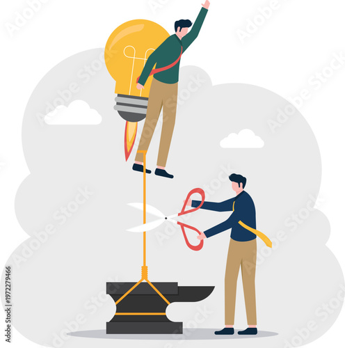 Professional cutting the rope of a rocket launch from an anvil