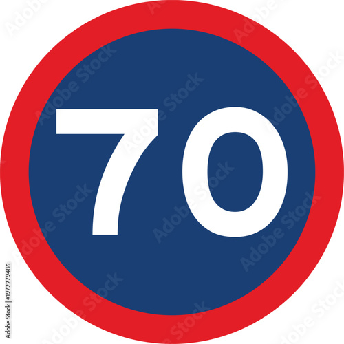 Speed Limit 70 KPH Traffic Sign Red Circle Southern Africa Style Vector