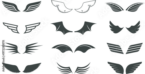 Wing Collection: A diverse compilation of wing illustrations, perfect for designs. capturing the beauty of flight, adding a touch of fantasy to any project.