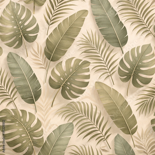 Neutral vintage tropical leaves background , generated, AI
