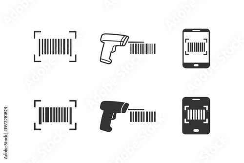 Barcode and qr code scanning icons set - barcode scanner symbols - mobile barcode scan concept.