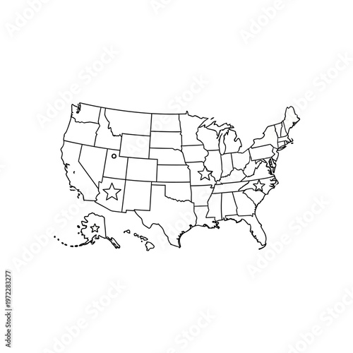 Map of United States with Stars.