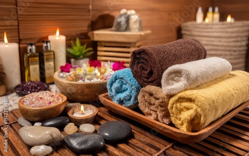 Spa Relaxation Experience with Soft Towels and Natural Elements