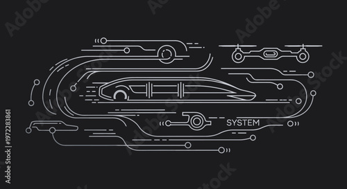 Modern technology illustration showing futuristic transportation and systems