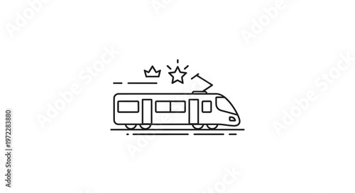 Modern train transportation illustration with stars and crown elements