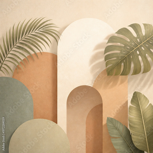 Minimalist mediterranean archways with foliage , generated, AI