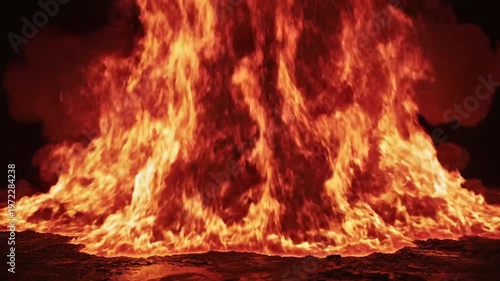 Intense Fire Explosion and Flames Erupting from the Ground, Dark Background