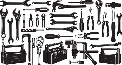 Collection of various tools and equipment for repair