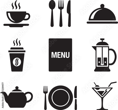 Collection of icons representing various dining and beverage items
