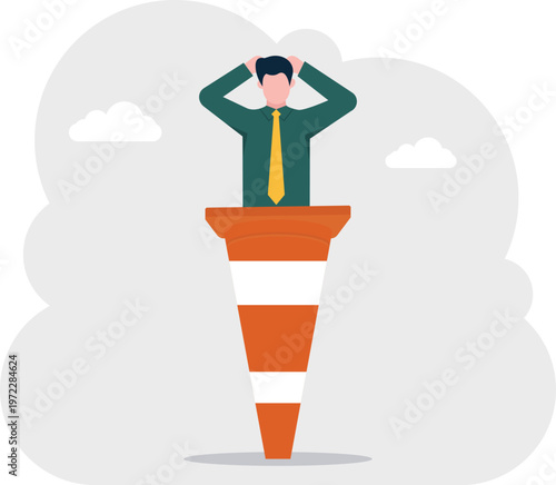 Professional trapped inside a giant traffic cone