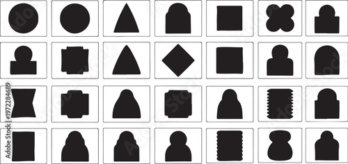 Geometric shapes and silhouettes in grid pattern