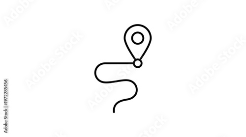 Map Pin Location Marker with Winding Route Line Icon on Isolated White Background