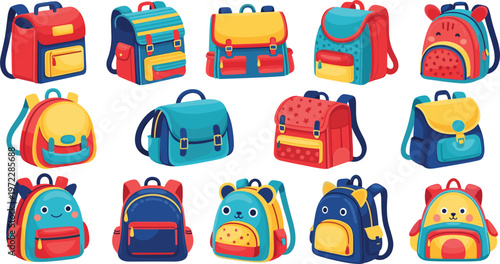 Colorful Kids Backpack Set with Fun Animal Faces and Bright Patterns for School, Playtime, and Children's Accessories