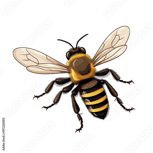 Detailed Bee Top View Illustration Isolated