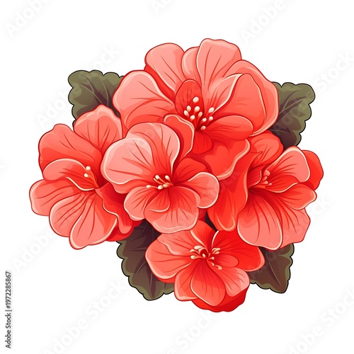 Vibrant Begonia Blossom Vector on White