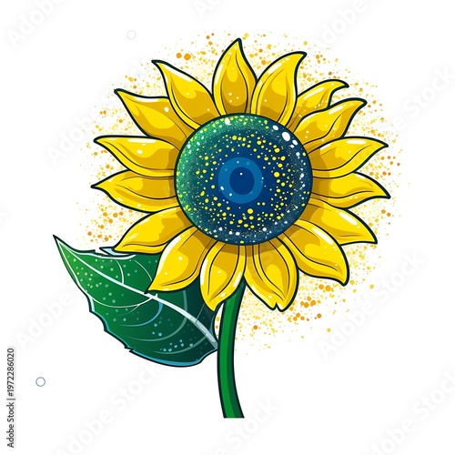 Vibrant Glitter Sunflower Reflecting Gabon Flag