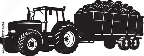 Tractor with hay bales on a trailer illustration