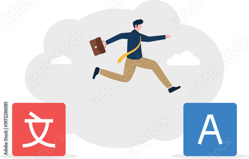 Professional running between translation language icons