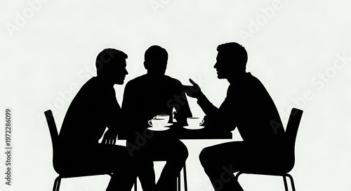 Group of stylized figures standing closely together illustration