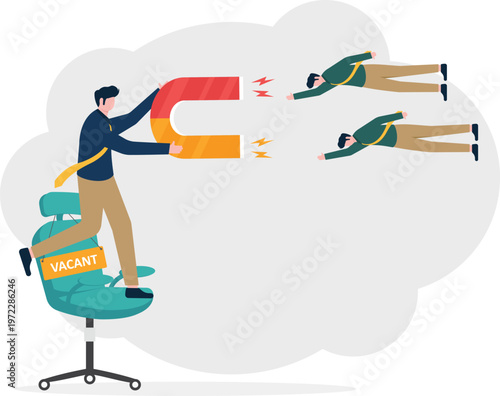 Professional attracting candidates with a giant magnet