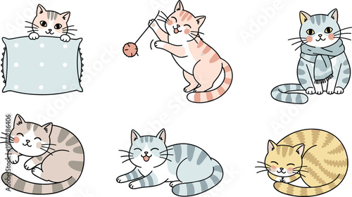 Cute Cat Vector Collection with Various Poses, Expressions, and Accessories for Animal Lovers, Pets, and Illustrations