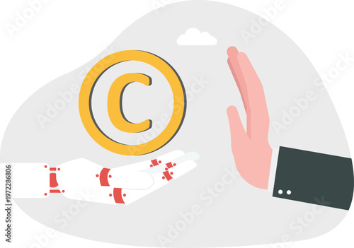 Robot hand and professional blocking a copyright symbol