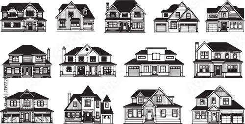 Various House Styles and Designs in Black White