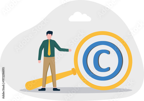 Professional looking at copyright logo with magnifying glass