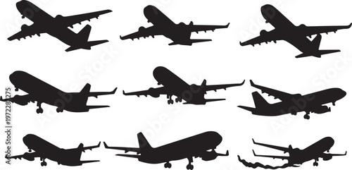 Airplane Silhouettes in Various Flight Positions Collection