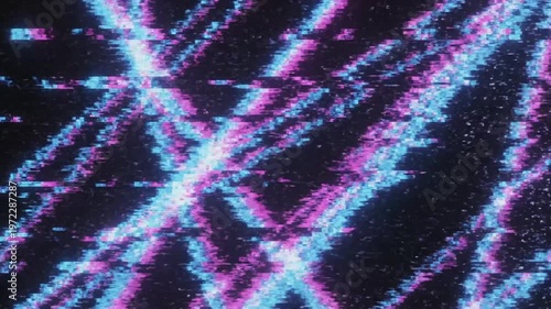 Digital Glitch Effect with Pink and Blue Pixels on Black Background - Abstract Technology Concept