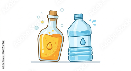 Oil and Water Bottles Back-to-Back Vector Illustration