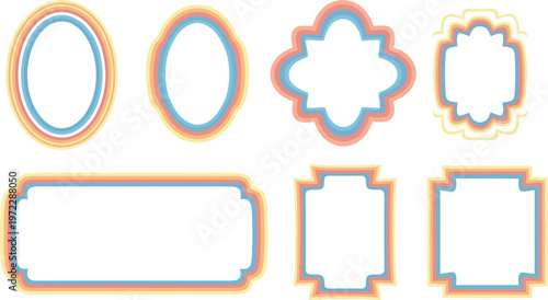 Colorful abstract frame collection diverse shapes and vibrant rainbow hues