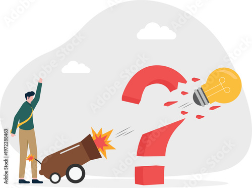 Professional firing a lightbulb from a cannon toward a question mark