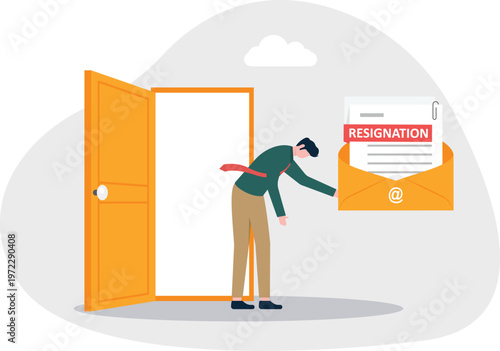 Professional walking out of a door with resignation letter
