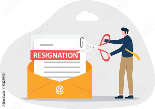Professional cutting an envelope with resignation letter