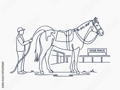 Horse being washed down before the race