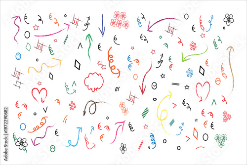 Abstract colorful scribbles and doodles on a white background