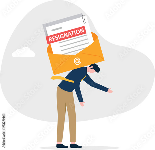 Professional carrying a giant resignation letter on back