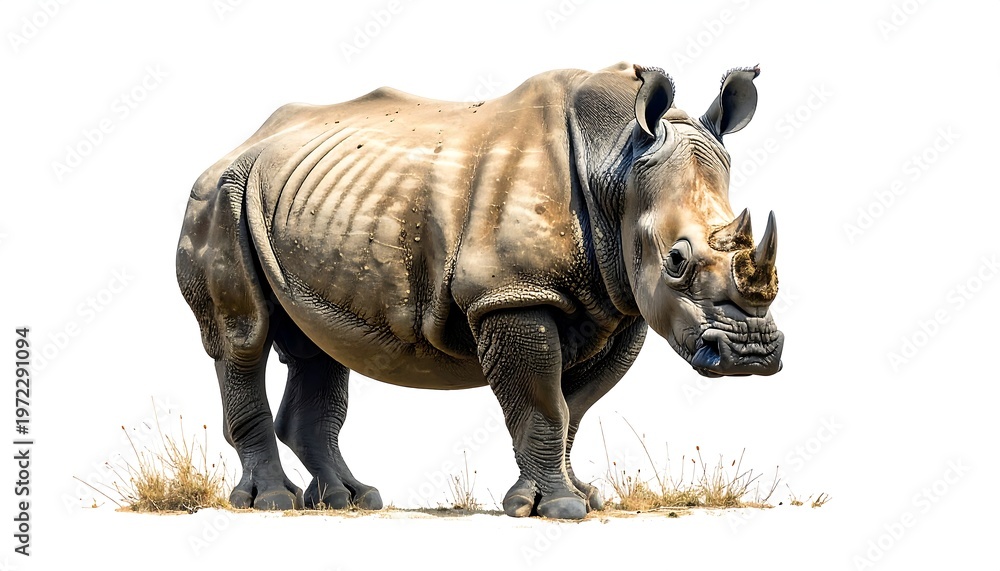 Fototapeta premium Majestic rhinoceros standing proudly in its natural habitat, isolated.